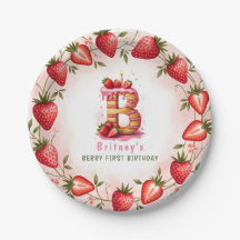 Berry 1st Birthday Plate Letter B Cake Design