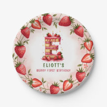 Berry 1st Birthday Plate Letter E Cake Design