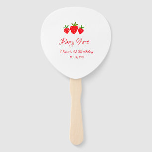 berry 1st birthday red strawberry name date stylis hand fan
