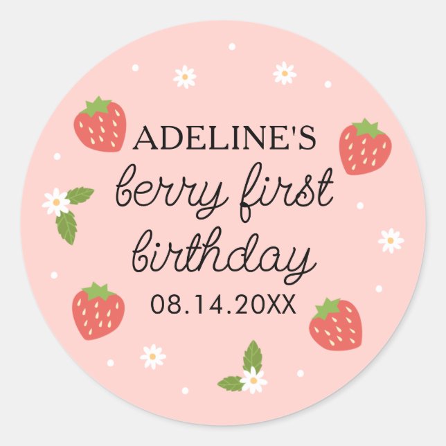 Berry 1st Birthday Strawberry Classic Round Sticker (Front)