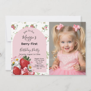 Berry 1st Birthday Strawberry Girl Party Invitation