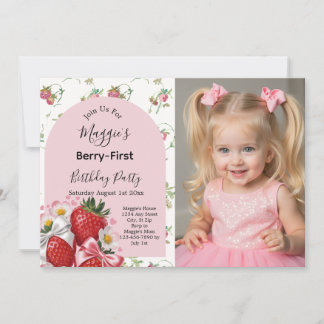 Berry 1st Birthday Strawberry Girl Party Invitation