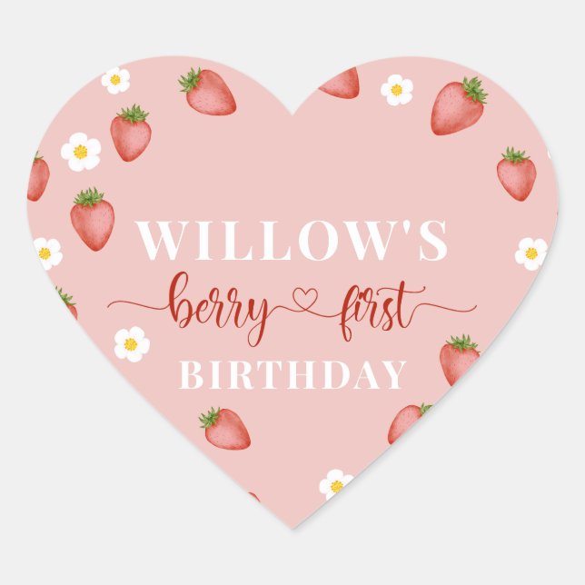 Berry 1st Birthday Strawberry Themed Stickers (Front)
