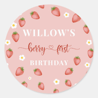 Berry 1st Birthday Strawberry Themed Stickers