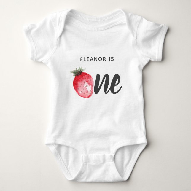 Berry 1st Birthday Strawberry Watercolor Baby Bodysuit (Front)