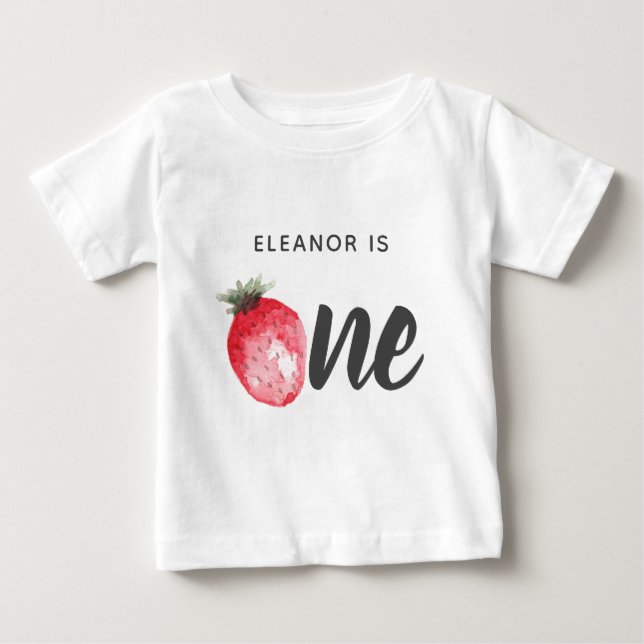 Berry 1st Birthday Strawberry Watercolor Baby T-Shirt (Front)