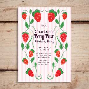 Berry 1st Cute Girl Art Nouveau Birthday Invitation