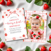 Berry 1st First Birthday Photo Red Bow Girl's