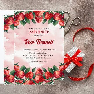 Berry Adorable Strawberry Baby Shower Invitation