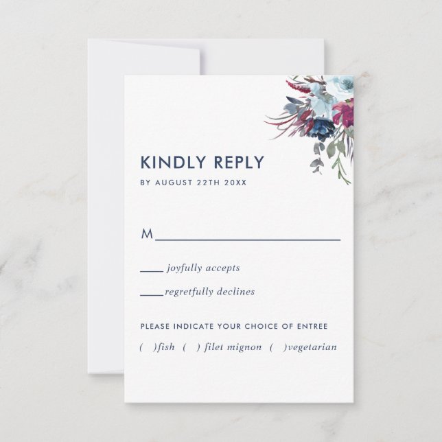 Berry and Blue Floral w/without Meal Options RSVP (Front)
