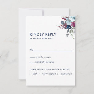 Berry and Blue Floral w/without Meal Options RSVP Card