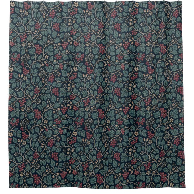 Berry and Green Leaf  Shower Curtain (Front)