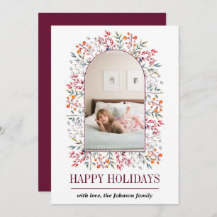Berry and leaf arch burgundy Christmas photo Holiday Card