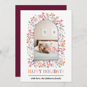 Berry and leaf arch colourful Christmas photo Holiday Card
