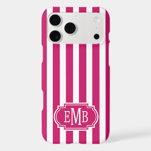 Berry and White Monogrammed Stripes