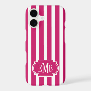 Berry and White Monogrammed Stripes Case-Mate