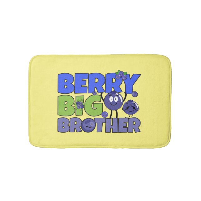 Berry Big Brother - Sibling Blueberry Pun Bath Mat (Front)