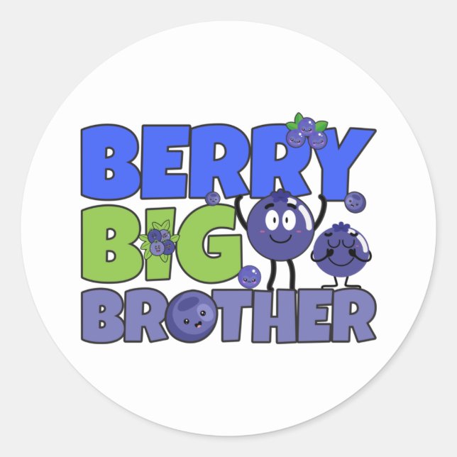 Berry Big Brother - Sibling Blueberry Pun Classic Round Sticker (Front)