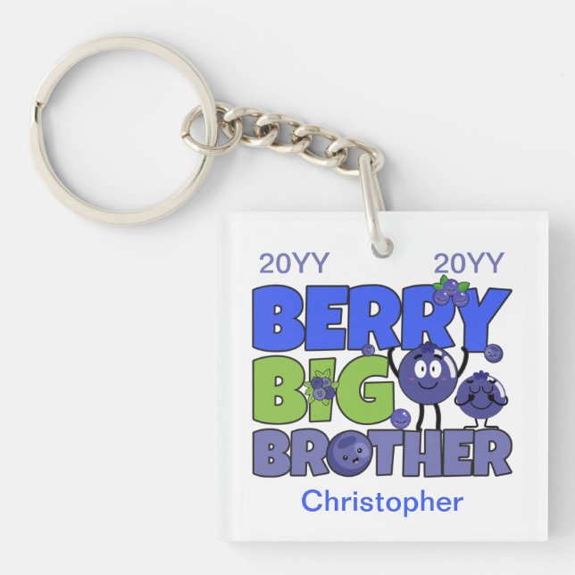 Berry Big Brother - Sibling Blueberry Pun Key Ring (Front)