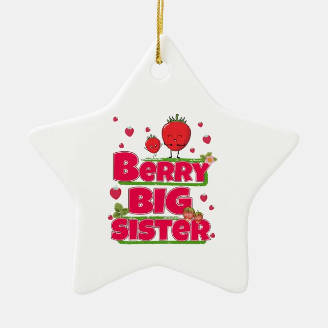 Berry Big Sister - Cute Strawberry Pun Ceramic Tree Decoration (Front)