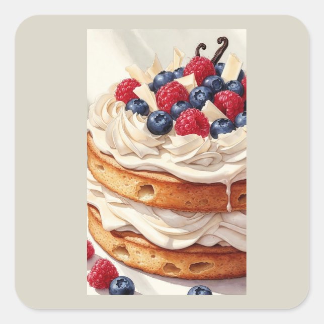 Berry Bliss Layer Cake Watercolor Illustration Square Sticker (Front)