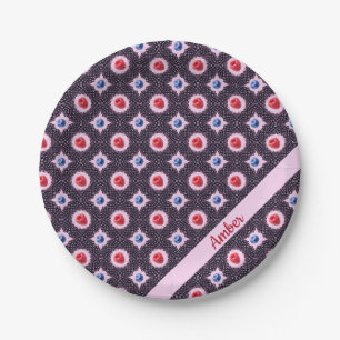 Berry Bliss Pattern with Custom Name Paper Plate