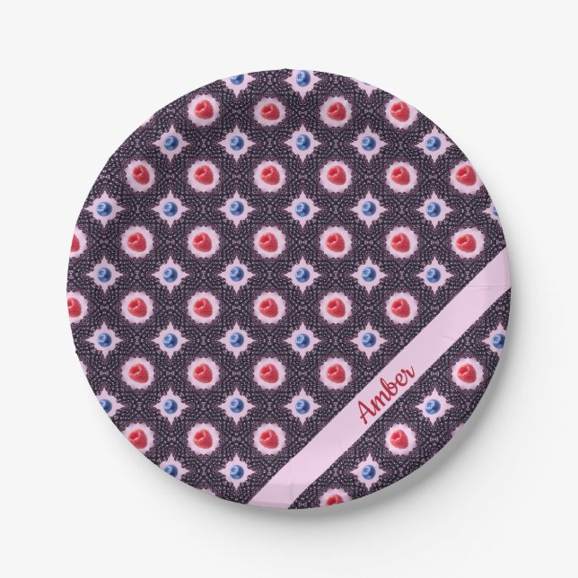 Berry Bliss Pattern with Custom Name Paper Plate (Front)