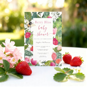 Berry Bliss Strawberry Floral Pink Baby Shower Invitation