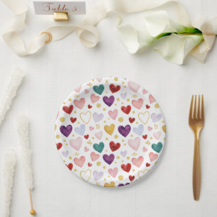 Berry Bliss Watercolor Heart Medley Paper Plate