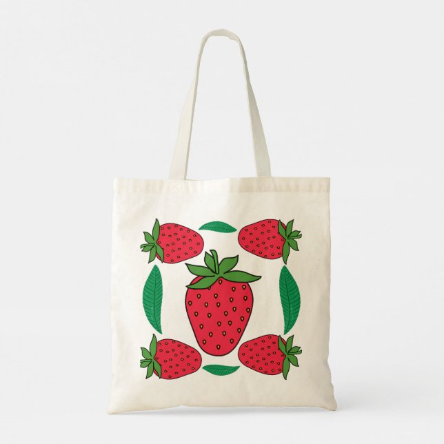 Berry Bloom – Symmetrical Strawberry & Leaf Tote Bag (Back)