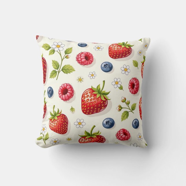 Berry Blossom Pattern Fresh Summer Fruits Cushion (Front)