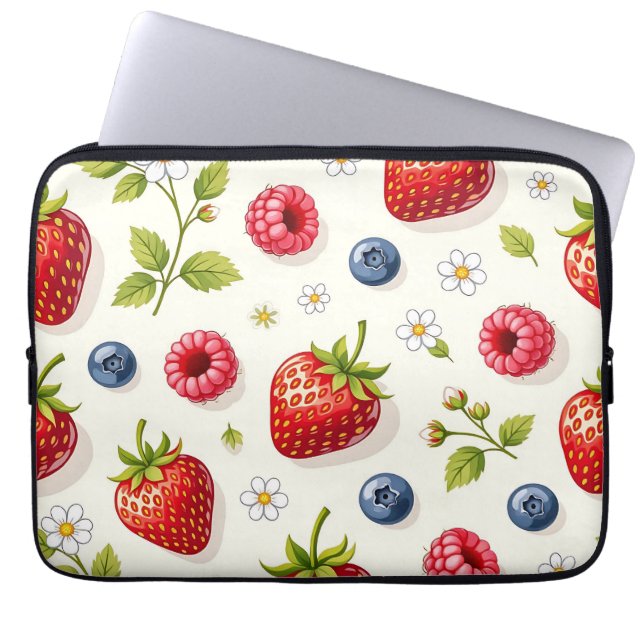 Berry Blossom Pattern Fresh Summer Fruits Laptop Sleeve (Front)