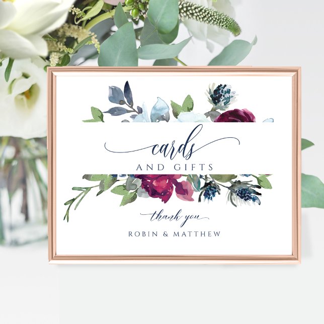 Berry, Blue, Burgundy Floral Cards & Gifts Sign (Creator Uploaded)