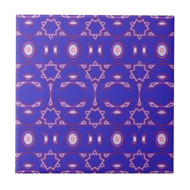 Berry Blue Pink and White Geometric Tile (Front)