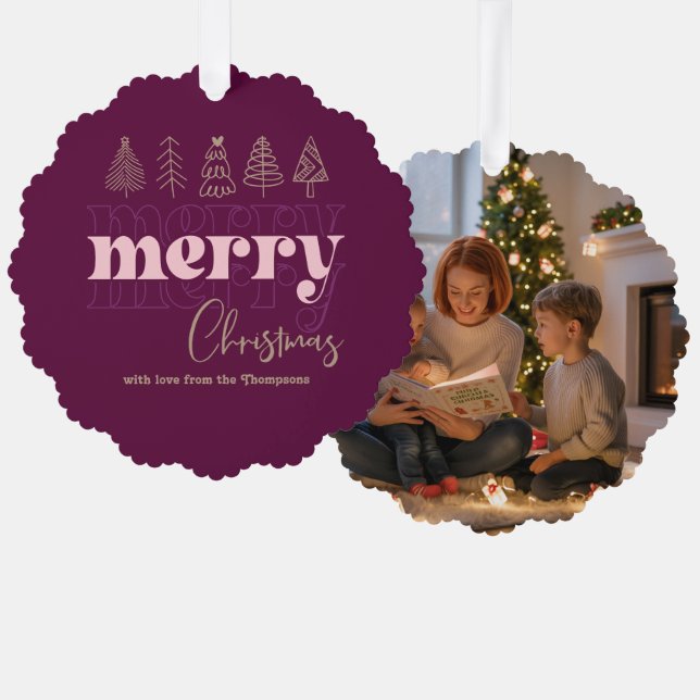 Berry Blush Scribbles Merry Christmas Keepsake Tree Decoration Card (Front/Back)