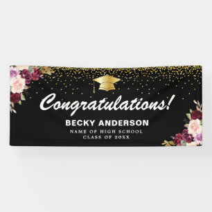 berry blush watercolor floral graduation banner