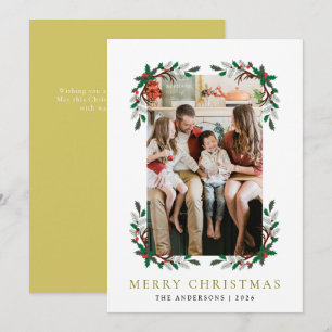 Berry Branch Frame Christmas Family 1 Photo Holiday Card