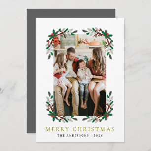 Berry Branch Frame Christmas Family 1 Photo Holiday Card