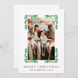 Berry Branch Frame Christmas Family 1 Photo Holiday Card