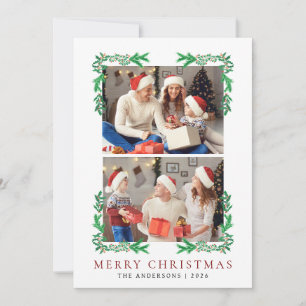 Berry Branch Frame Christmas Family 2 Photo Holiday Card