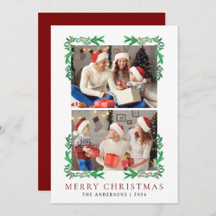Berry Branch Frame Christmas Family 2 Photo Holiday Card