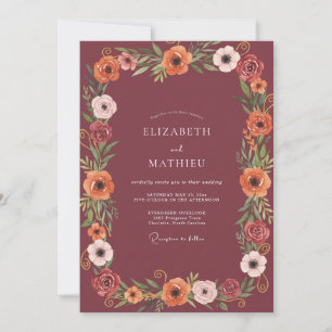 Berry Burnt Orange Ranunculus Wedding Invitation