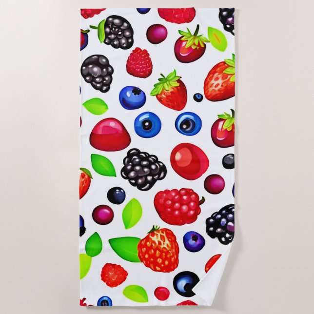 Berry Burst: Fruity Pattern Beach Towel (Front)