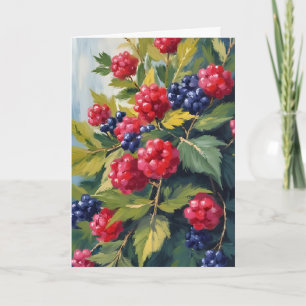 Berry Bush Raspberry Blackberries Watercolor Fruit Card