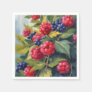 Berry Bush Raspberry Blackberries Watercolor Fruit Napkin