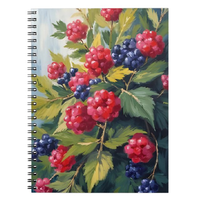 Berry Bush Raspberry Blackberries Watercolor Fruit Notebook (Front)