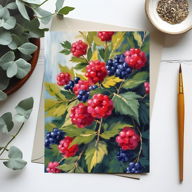 Berry Bush Raspberry Blackberries Watercolor Fruit Postcard (Creator Uploaded)