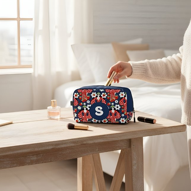 Berry Chic Dopp Kit (Floral monogram makeup bag in bold navy with bright blooms for everyday style.)