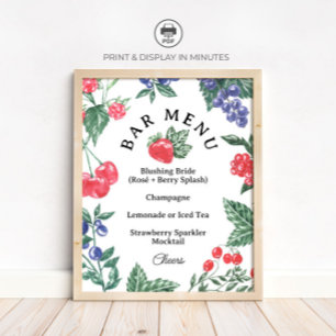 Berry Cocktail Bar Menu Bridal Shower Sign