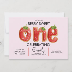 Berry Cookies One Plaid Pink Red Birthday Party Invitation